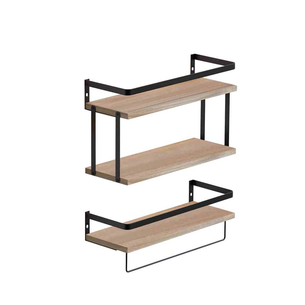 16 in. W x 6 in. D x 9.6 in. H Rustic Wood Floating Decorative Wall Shelf S