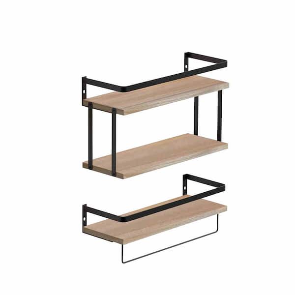 Unbranded 16 in. W x 6 in. D x 9.6 in. H Rustic Wood Floating Decorative Wall Shelf Set of 2