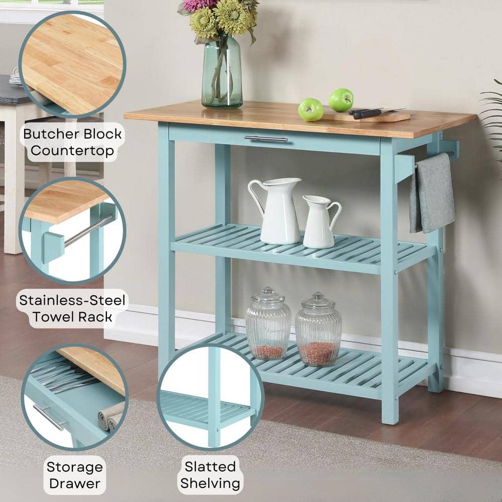 Designs2Go Sea Foam Blue 3-Tier Butcher Block Kitchen Island