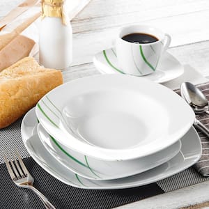 Aviva 30-Piece Modern Ivory White with Green Stripe Porcelain Dinnerware Set (Service for 6)