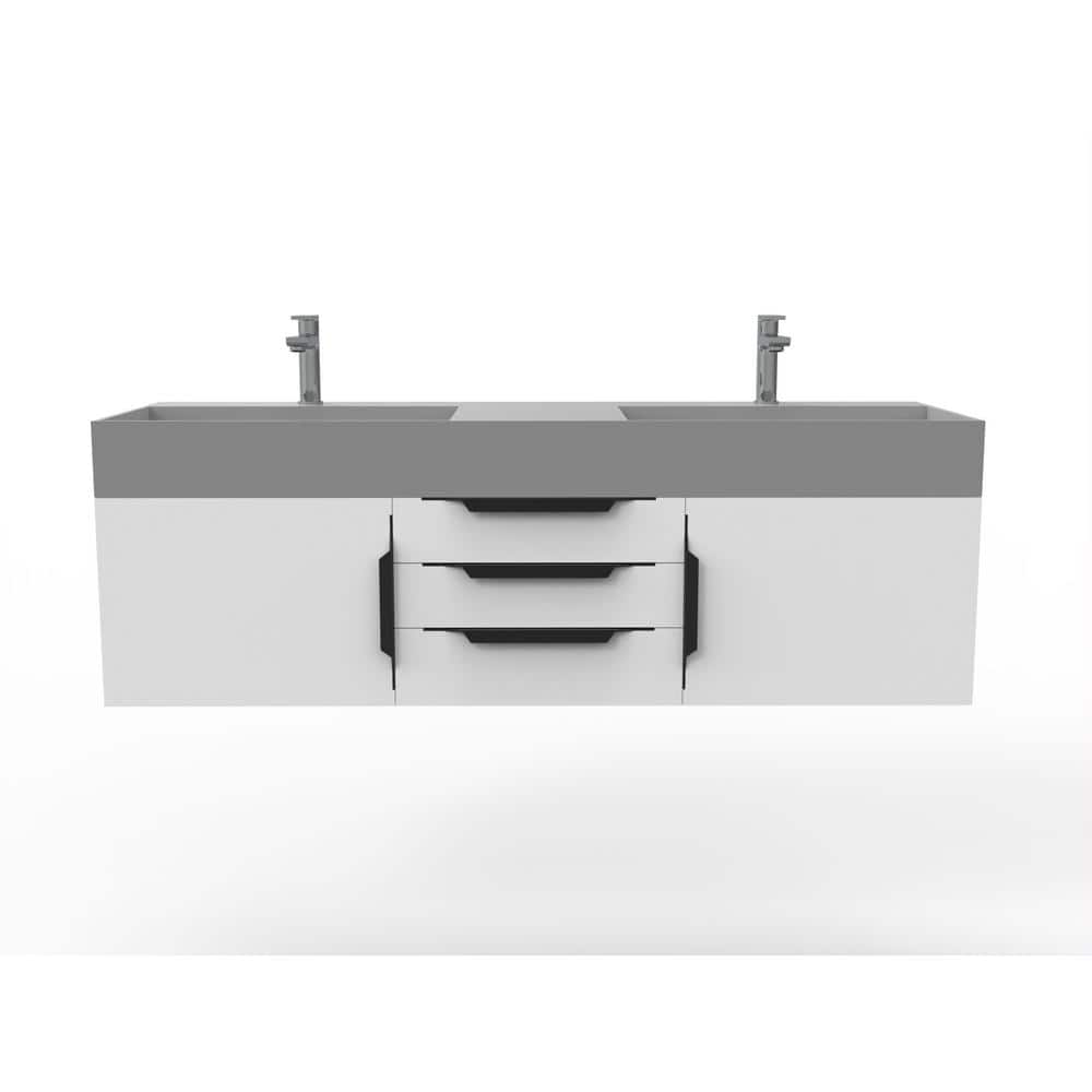 Maranon 60 in. W x 19 in. D x 19.25 in. H Double Floating Bath Vanity in Matte White with Black Trim and Gray Top price history on PriceWatchPro