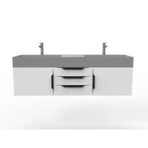 Maranon 60 in. W x 19 in. D x 19.25 in. H Double Floating Bath Vanity in Matte White with Black Trim and Gray Top