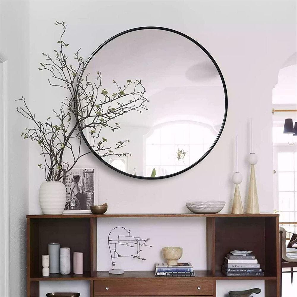 Black 30.00 in. W x 30.00 in. H Classic Round Aluminium Framed Wall Mirror price history on PriceWatchPro