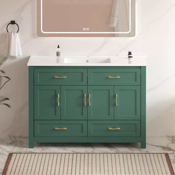 Green 48in Bathroom Vanity with Resin sink Combo 4 Soft Close Doors and 4 Drawers
