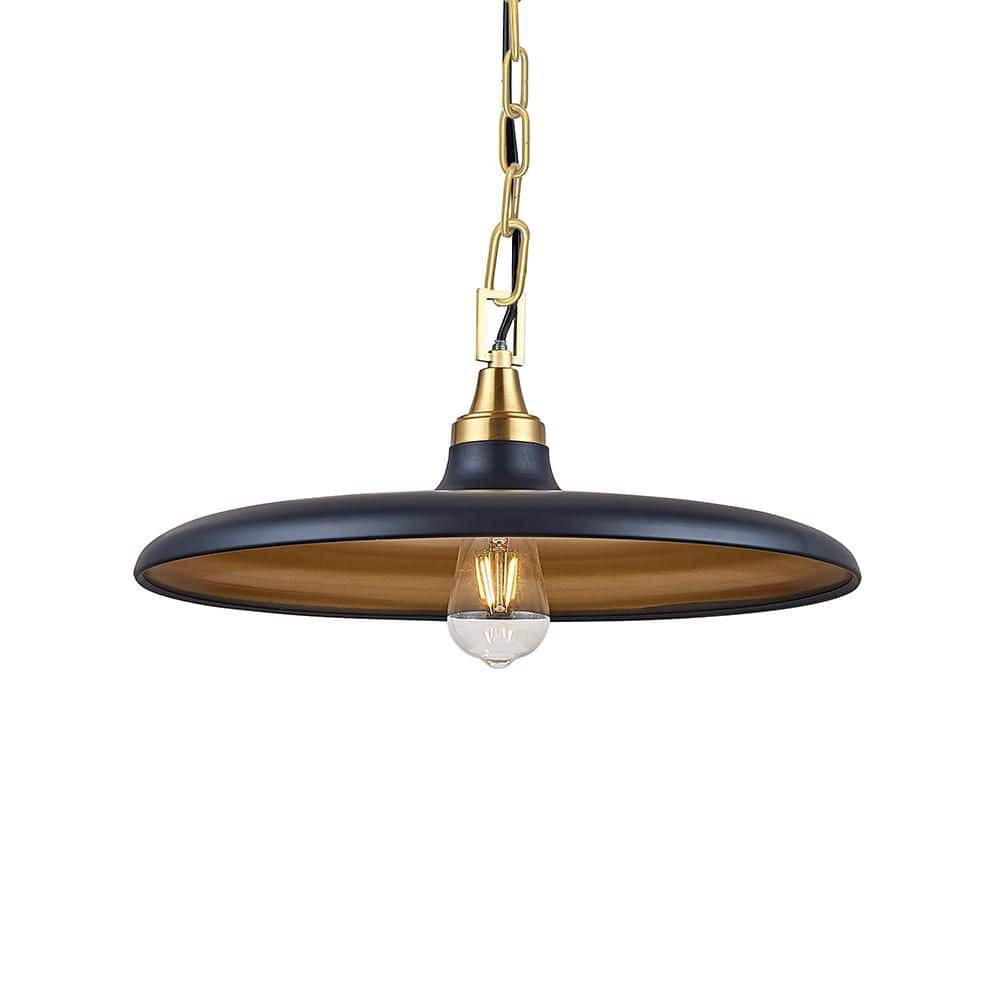 60-Watt 1 Light Black Shaded Pendant Light with Gold Hardware