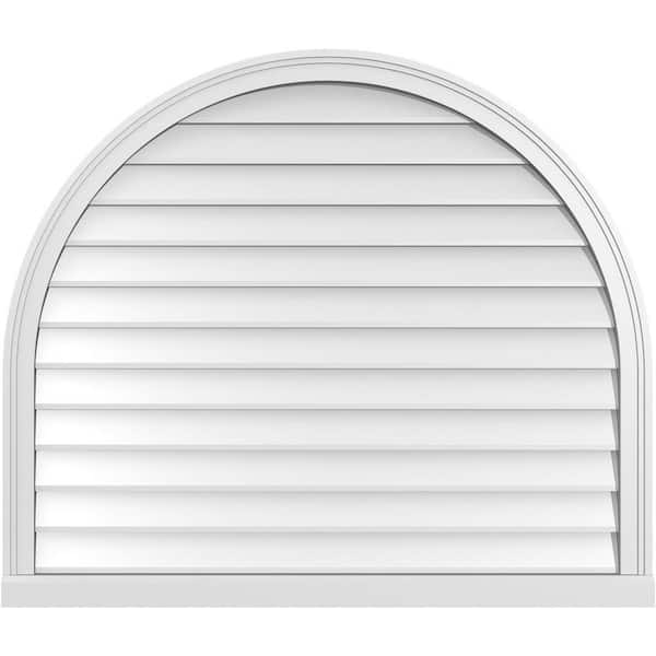 Ekena Millwork 42 in. x 36 in. Round Top White PVC Paintable Gable Louver Vent Non-Functional