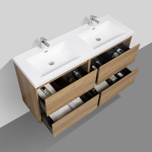 MT 59 in. W x 19.6 in. D Freestanding Double Bath Vanity in Mature Oak with White Resin Double Sink Vanity Top