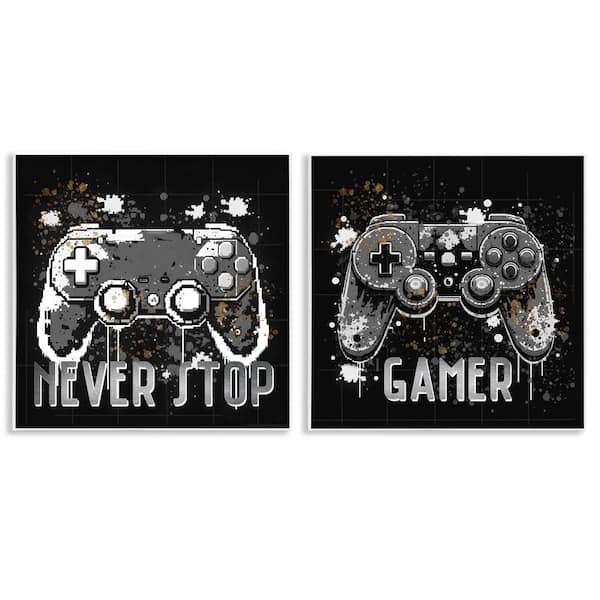 Stupell Industries Never Stop Modern Gamer by Kim Allen 2 Pieces Unframed Typography Graphic Art Print 12 in. x 12 in.