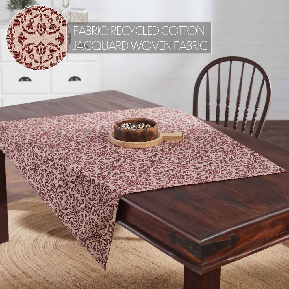 Burgundy and Tan Cotton Blend Square Table Topper 42" x 42"