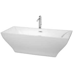 Maryam 70.75 in. Acrylic Flatbottom Center Drain Soaking Tub in White with Polished Chrome Trim and Floor Mounted Faucet