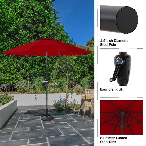 Pure Garden 9 ft. Aluminum Outdoor Patio Umbrella with Hand Pure Garden 9 ft. Aluminum Outdoor Patio Umbrella with Hand