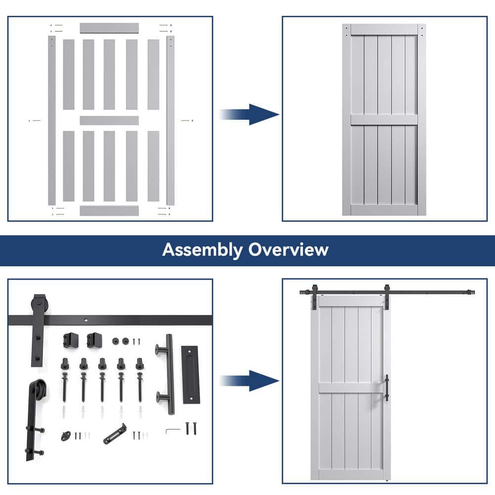 Gray Paneled PVC and MDF Sliding Barn Door with Hardware Kit