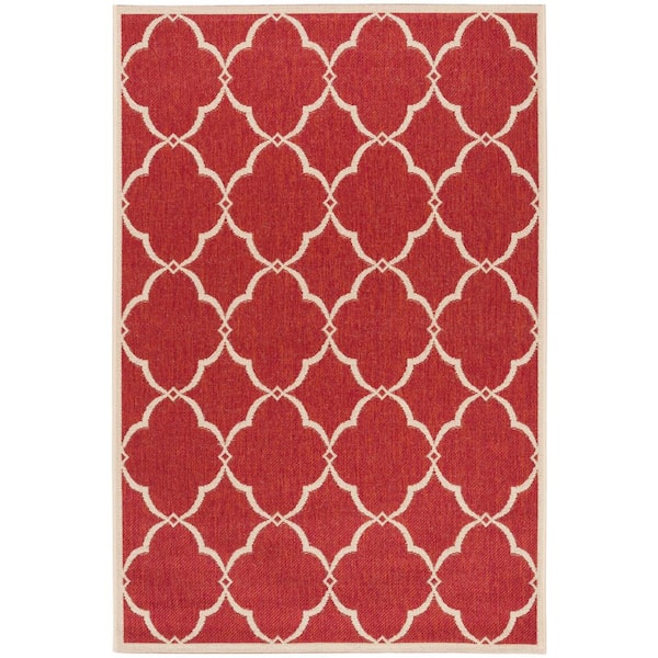 SAFAVIEH Beach House Red/Cream 4 ft. x 6 ft. Geometric Indoor/Outdoor Patio  Area Rug