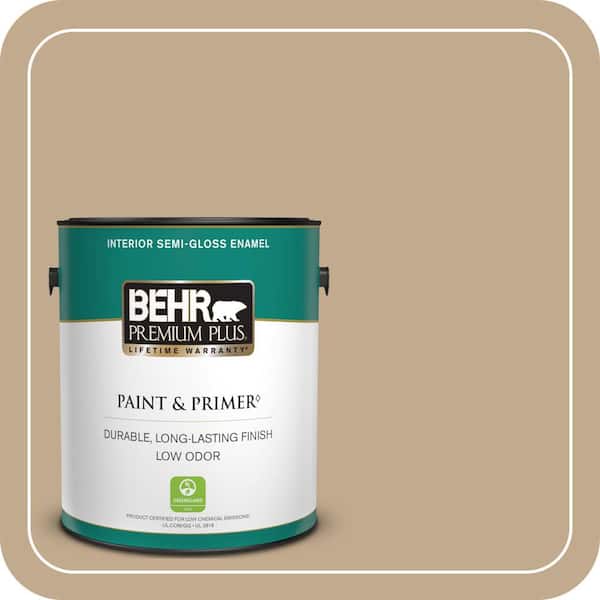 BEHR PREMIUM PLUS 1 gal. #BXC-07 Palomino Tan Semi-Gloss Enamel Low Odor Interior Paint & Primer