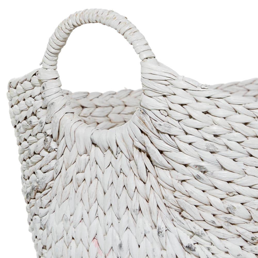 Round Seagrass 21'' Storage Basket with White and Pink Accents