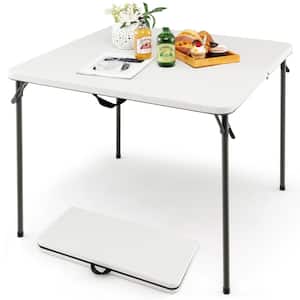 White Square Metal Folding Outdoor Picnic Dining Table HDPE Camping Table Portable with Handle