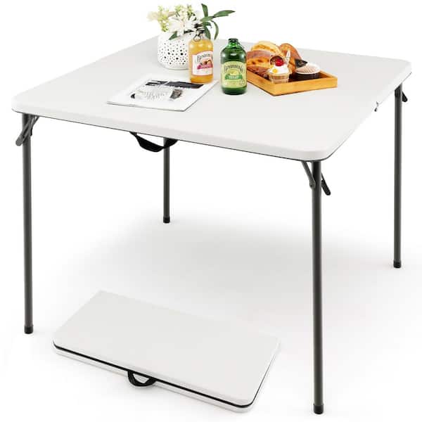 Costway White Square Metal Folding Outdoor Picnic Dining Table HDPE Camping Table  Portable with Handle NP10740WH - The Home Depot