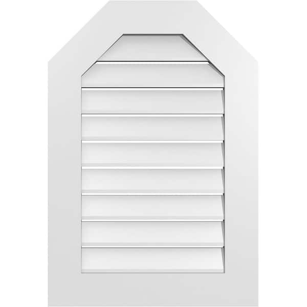Ekena Millwork 22 in. x 32 in. Octagonal Top Surface Mount PVC Gable Vent: Functional with Standard Frame
