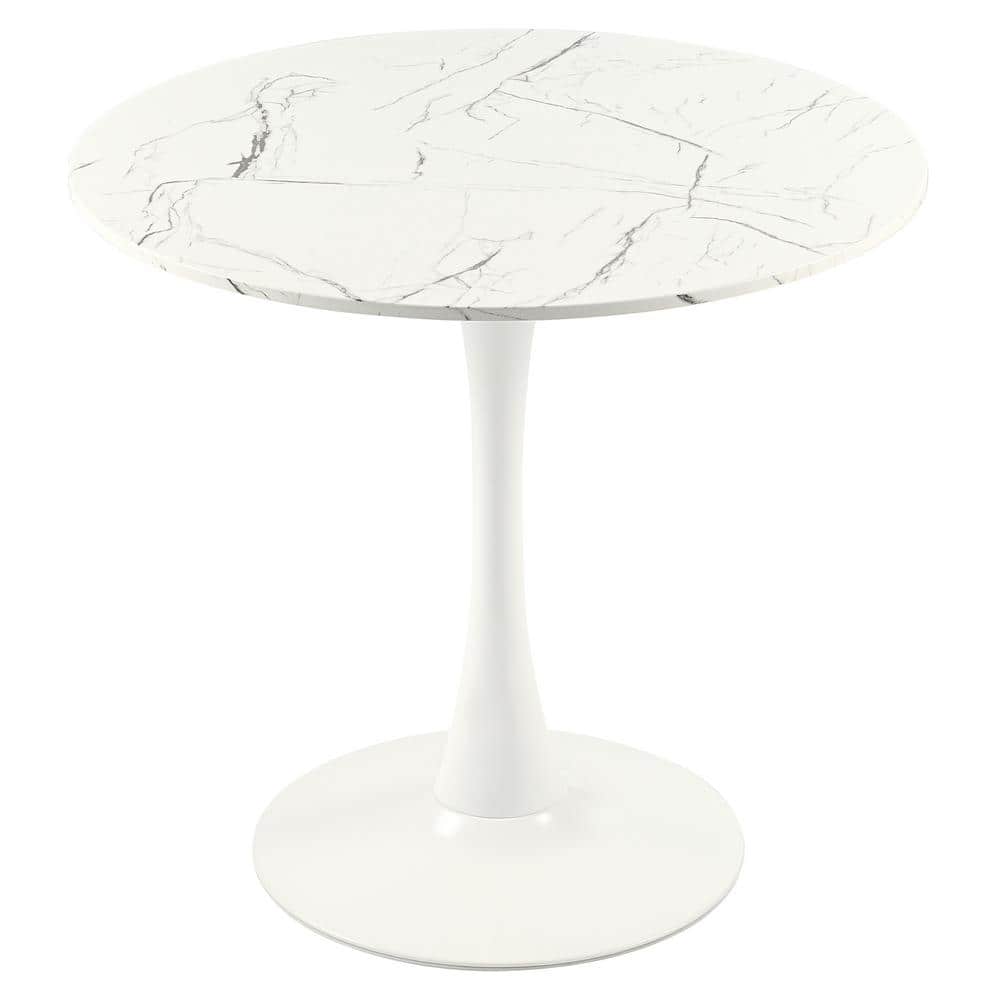 Merra 31.5 in. Round White MDF Artificial Marble Veneer Top with Strong Tulip Style Metal Pedestal Base (Sets 2-4) -  CCD-MRDT-WT