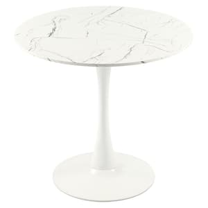 31.5 in. Round White MDF Artificial Marble Veneer Top with Strong Tulip Style Metal Pedestal Base (Sets 2-4)