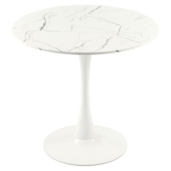 Merra 31.5 in. Round White MDF Artificial Marble Veneer Top with Strong Tulip Style Metal Pedestal Base (Sets 2-4)