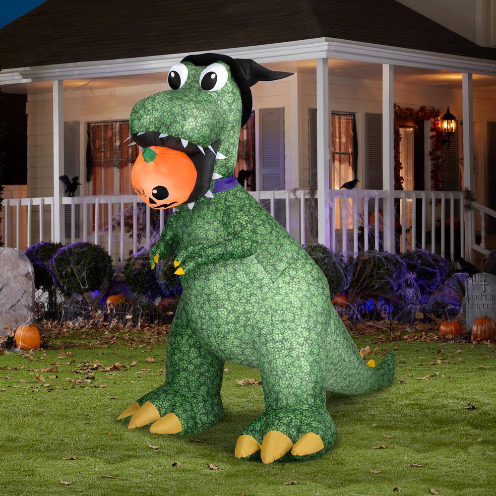 7.5 ft Green Animated T-Rex Inflatable with Jack O' Lantern