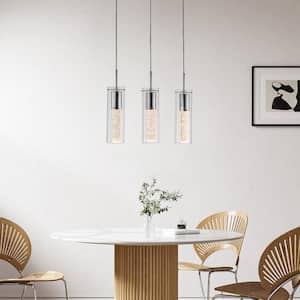 Modern 3 lights Pendant Lights, Chromed Finished Pendant Lighting, Chandeliers with Bubble Glass for Kitchen Island