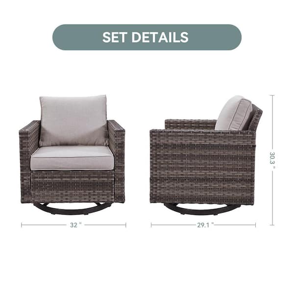 Flat Armrest Series 5-Pieces Gray Wicker Outdoor Conversation Set with Coffee Table and Cushion Guard Beige Cushions
