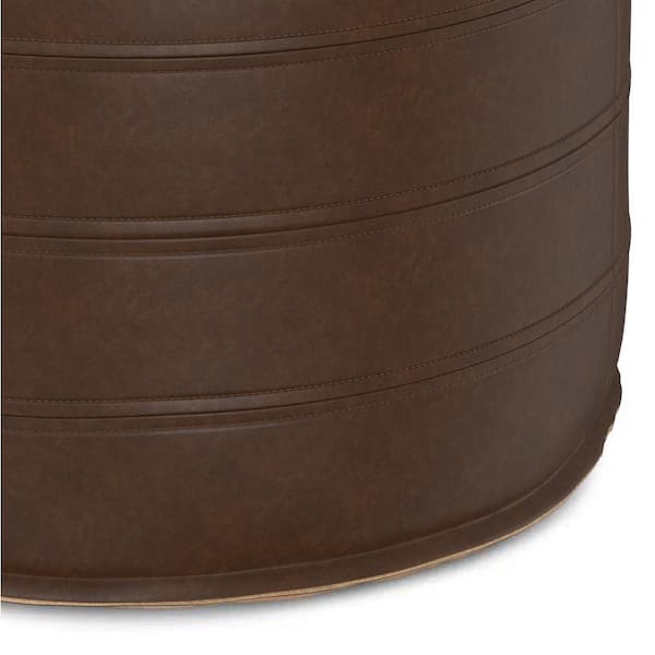 Simpli Home Brody Distressed Dark Brown Faux Leather Round 20 inch Pouf