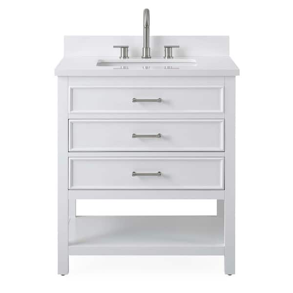 Benton Collection Felton 30 in. W x 22 in. D x 35 in. H Bathroom Vanity in White Color with White Quartz Top