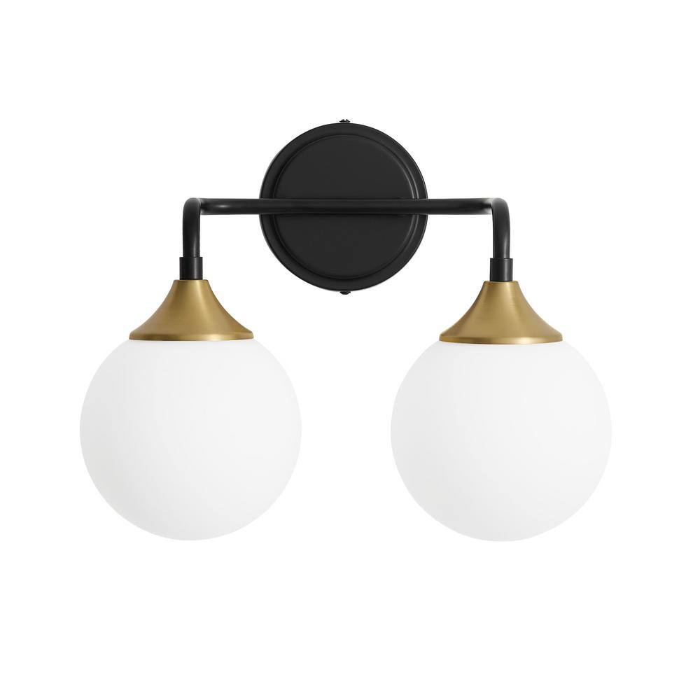 14.17 in. 2-Light Black and Gold Vanity Light w/ Milk White Glass Shade, Suitable for Bathrooms Dining Room Powder Room price history on PriceWatchPro