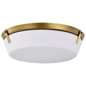 Rowen 18.5 in. 4-Light Natural Brass Traditional Flush Mount with Etched White Glass Shade and No Bulbs Included