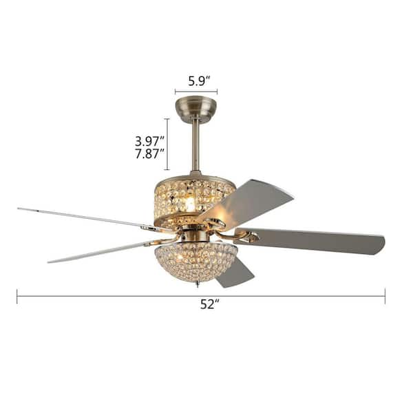 OUKANING 52 in. Indoor Morden Silver Crystal Lampshade Ceiling Fan