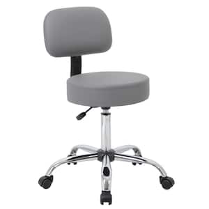 Gray Vinyl Task Stool with Back Rest, Chrome Base and Seat Height Adjustment