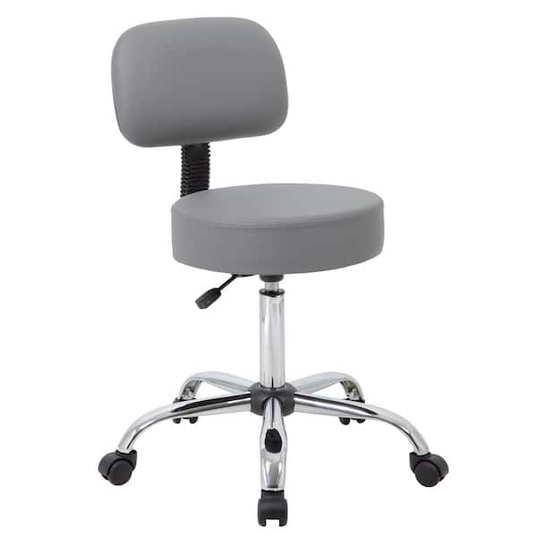 BOSS Office Products WorkPro 24 in. Width Big and Tall Grey/Chrome Vinyl Office Stool with Swivel Seat