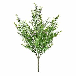 22 in. Purple and Green Artificial Bush With Mini Flowers and Boxwood Greenery Floral Arrangement
