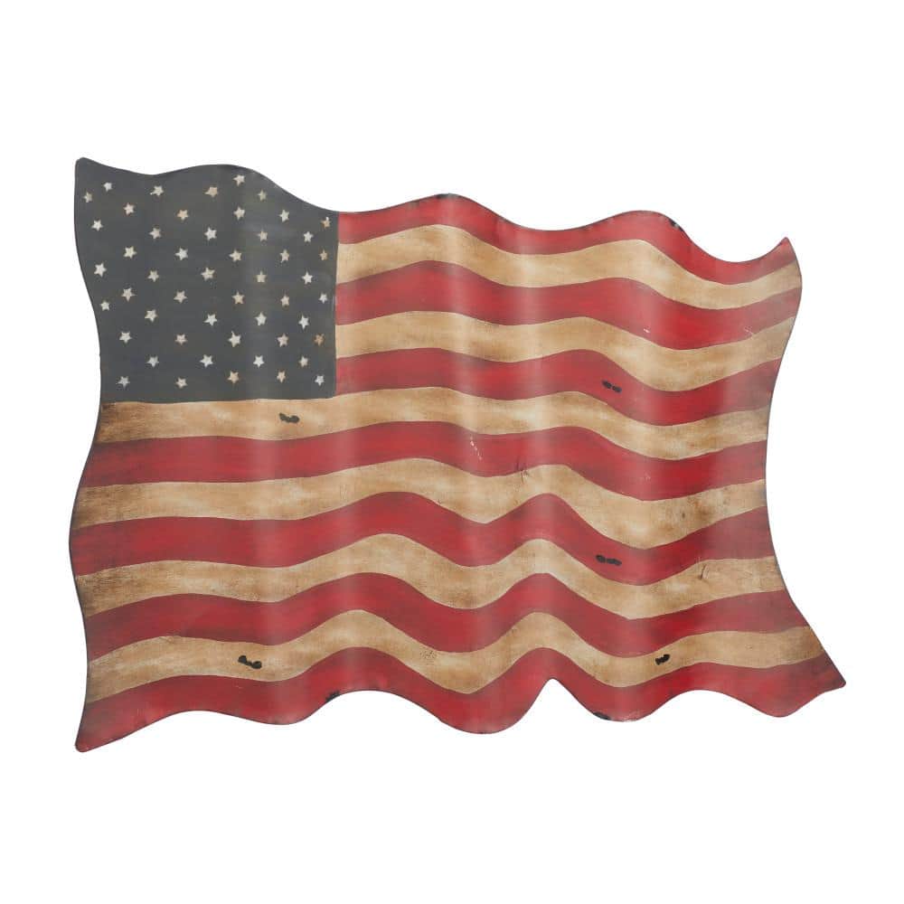 Vintage Red and Blue Iron American Flag Wall Sculpture