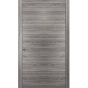 0010 36 in. x 84 in. Flush Solid Wood Grey Matte Finished Wood Bifold Door with Hardware