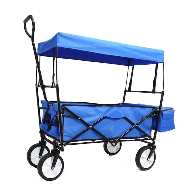 Unbranded Capacity 3.6 cu.ft. Outdoor Folding Metal Large Capacity Cart Garden Cart with Cover, Blue