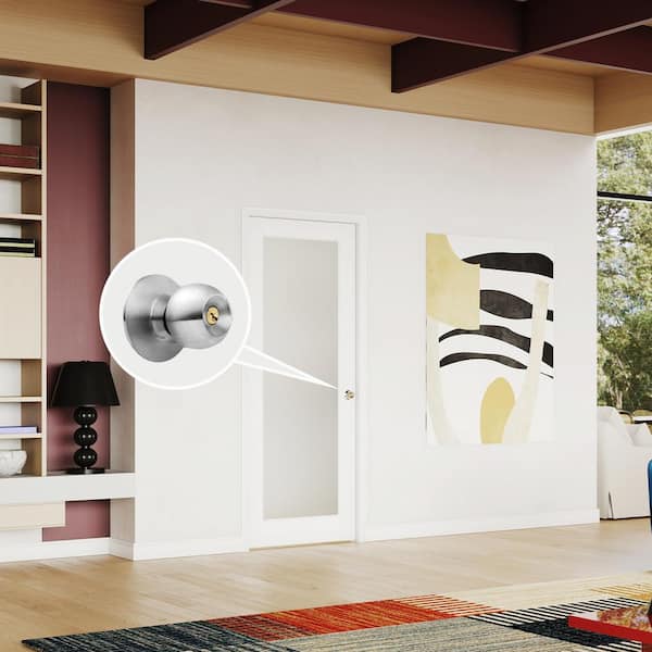 30 in. x 80 in. Full-Lite Frosted Glass Interior Door Panels MDF White Single Slab Finished With Silver Sphere Doorknob