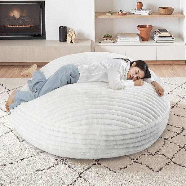 Uixe Comfy Beige Faux Rabbit Fur Polyester Bean Bag(Set of 1) FOP