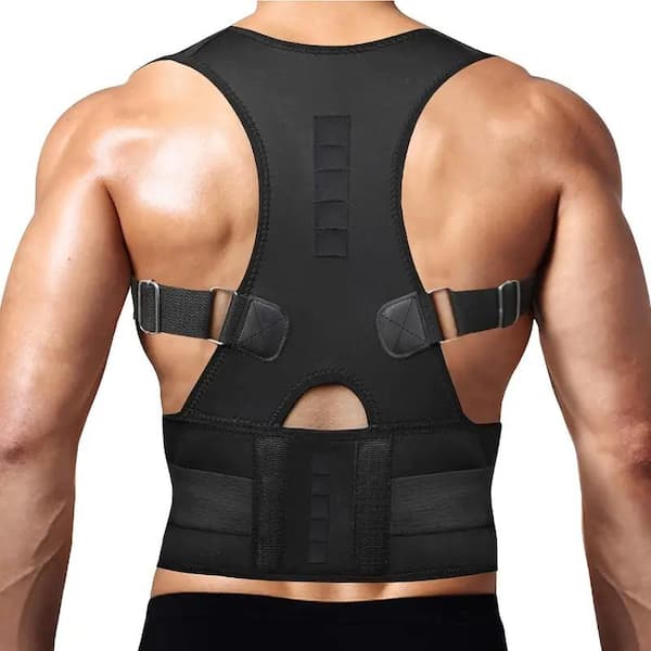 Wellco Extra Large Unisex Magnetic Posture Corrector Back Brace for Back Pain Relief, Black