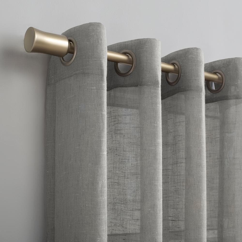 Gray Sheer Linen Blend Grommet Top Window Panel