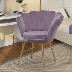 17.7 in. Seat Height Lavender Velvet Upholstered Accent Leisure Armchair Vanity Chair with Golden Metal Legs