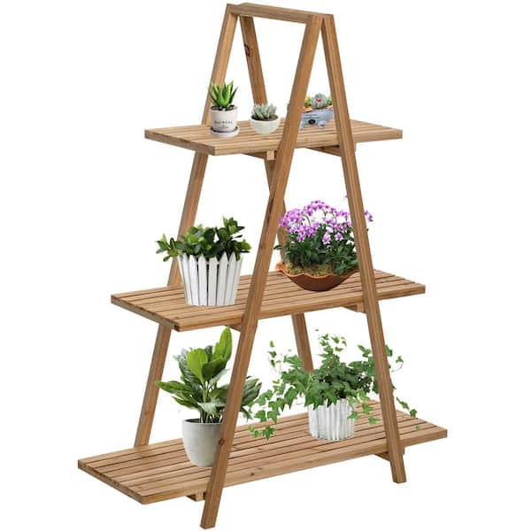 Vintiquewise Wooden 3-Tier Shelf with Rustic Farmhouse Design Natural Wood Finish, Sturdy and Durable Build Space-Saving Organization