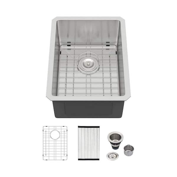 15 in. Undermount Bar Sink Single Bowl 16-Gauge Stainless Steel RV Kitchen Sink with Bottom Grid and Drain