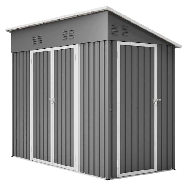 Olivex 8 ft. W x 4 ft. D Gray Heavy-Duty Metal Outdoor Storage Shed with Floor Frame and 4 Air Vents (32 sq. ft. )