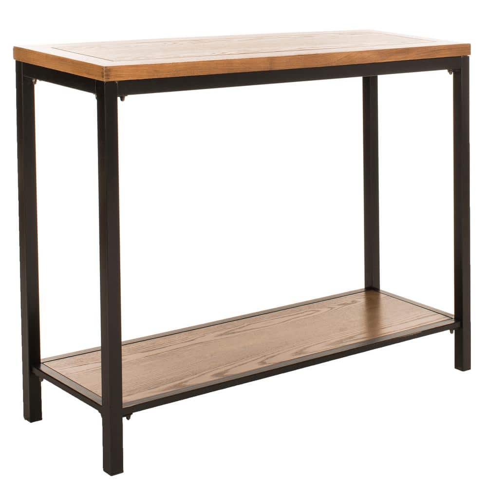 Dennis Brown Oak and Iron Rectangular Console Table with Storage