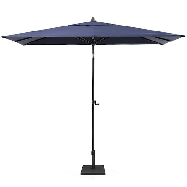 9 ft. x 5 ft. Rectangular Metal Market Crank and Tilt Outdoor Patio Umbrella in Navy with 43 lbs. Square Concrete Base