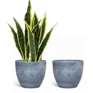 Emily 11 in. Cement Finish Round Outdoor Resin Planter (2-Pack)